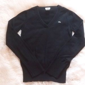 Lacoste Black Long Sleeve 100% Cotton V-Neck Jersey / Sweatshirt Sz 38- Great!